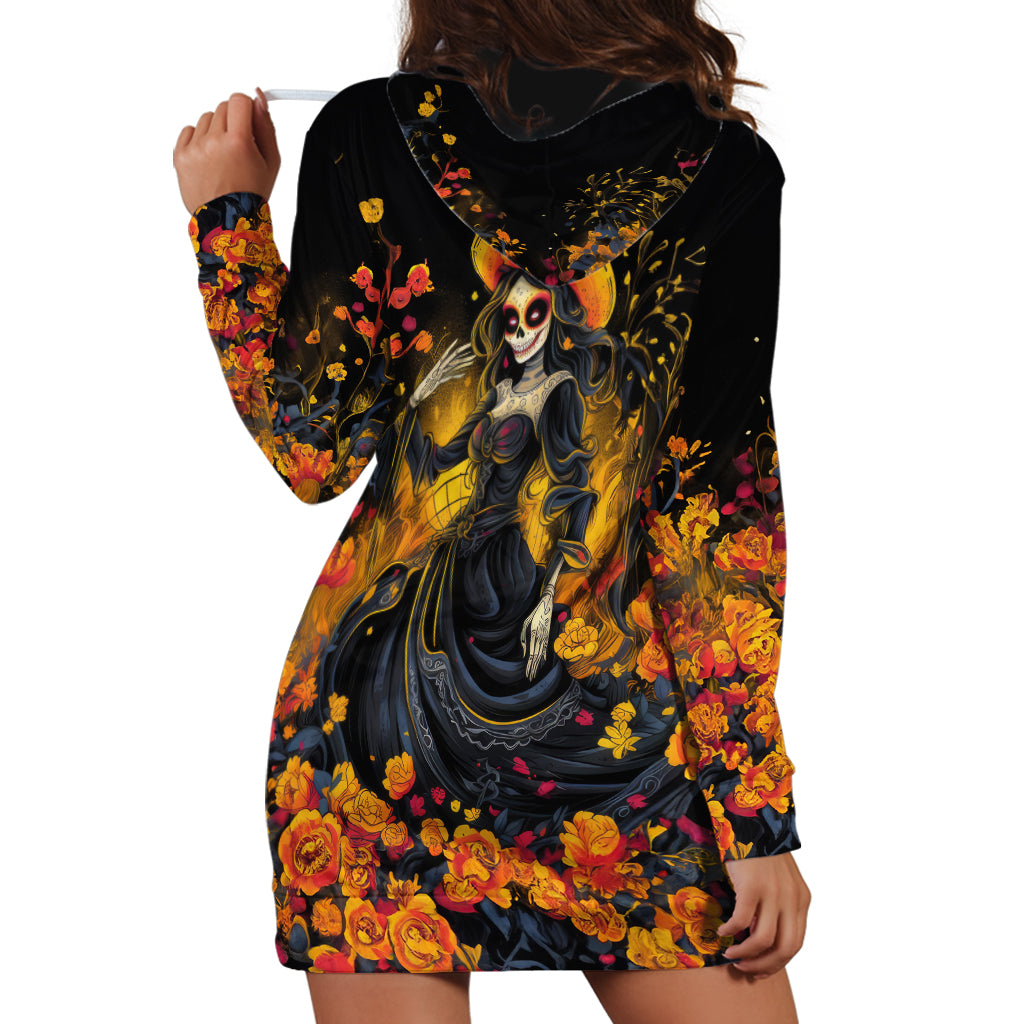 Day of Dead Lady Hoodie Dress Sugar Skull Field Marigold Lady - Wonder Print Shop