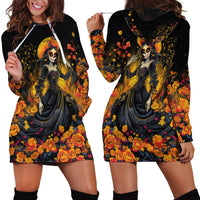 Day of Dead Lady Hoodie Dress Sugar Skull Field Marigold Lady - Wonder Print Shop