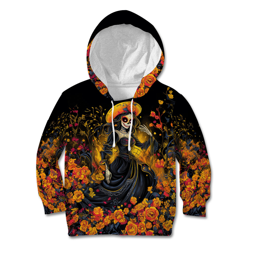 Day of Dead Lady Kid Hoodie Sugar Skull Field Marigold Lady - Wonder Print Shop