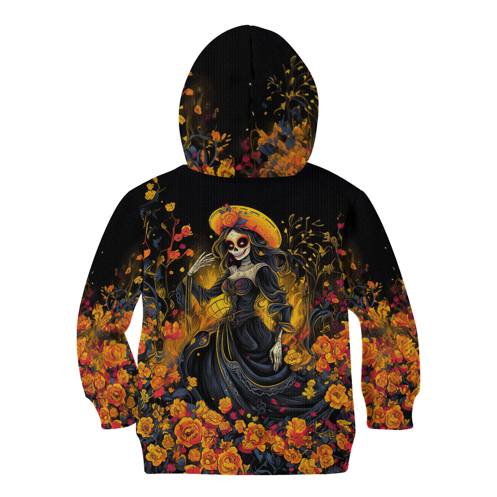 Day of Dead Lady Kid Hoodie Sugar Skull Field Marigold Lady - Wonder Print Shop