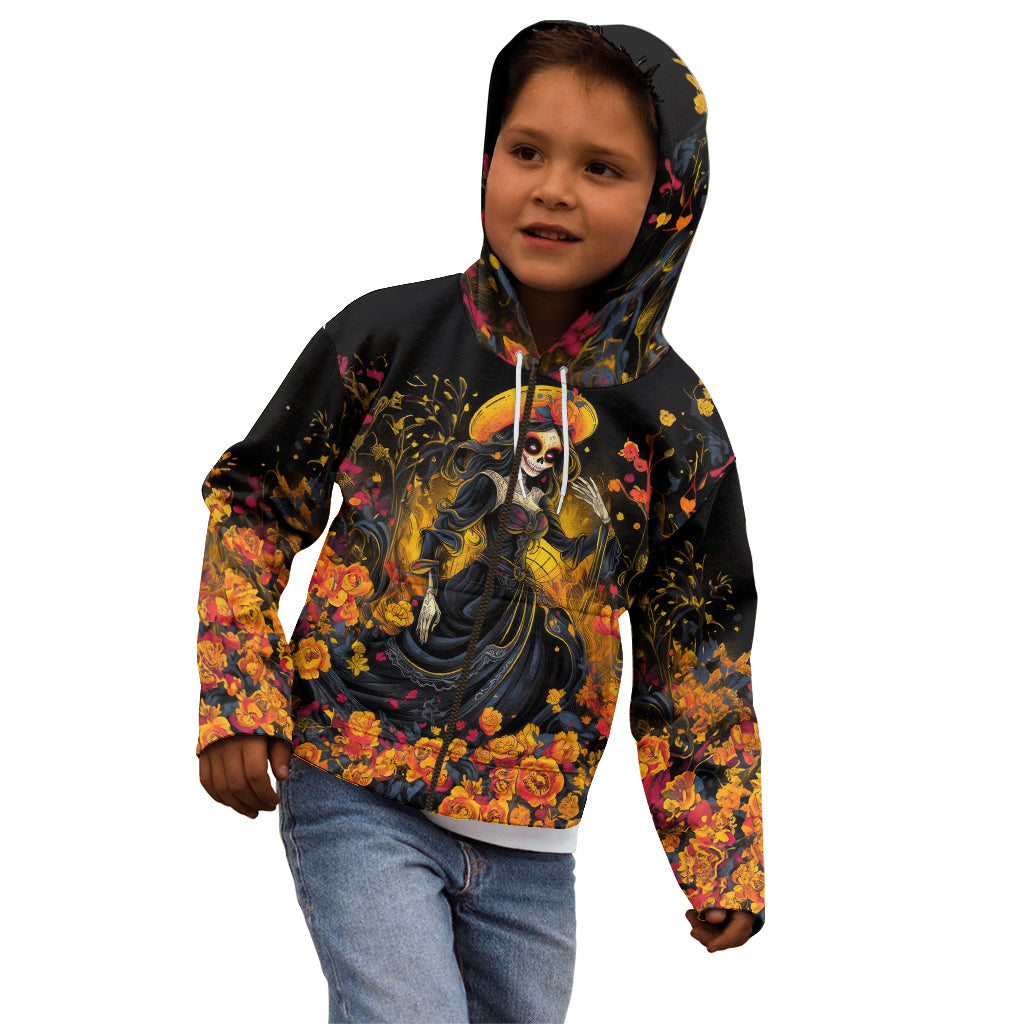 Day of Dead Lady Kid Hoodie Sugar Skull Field Marigold Lady - Wonder Print Shop