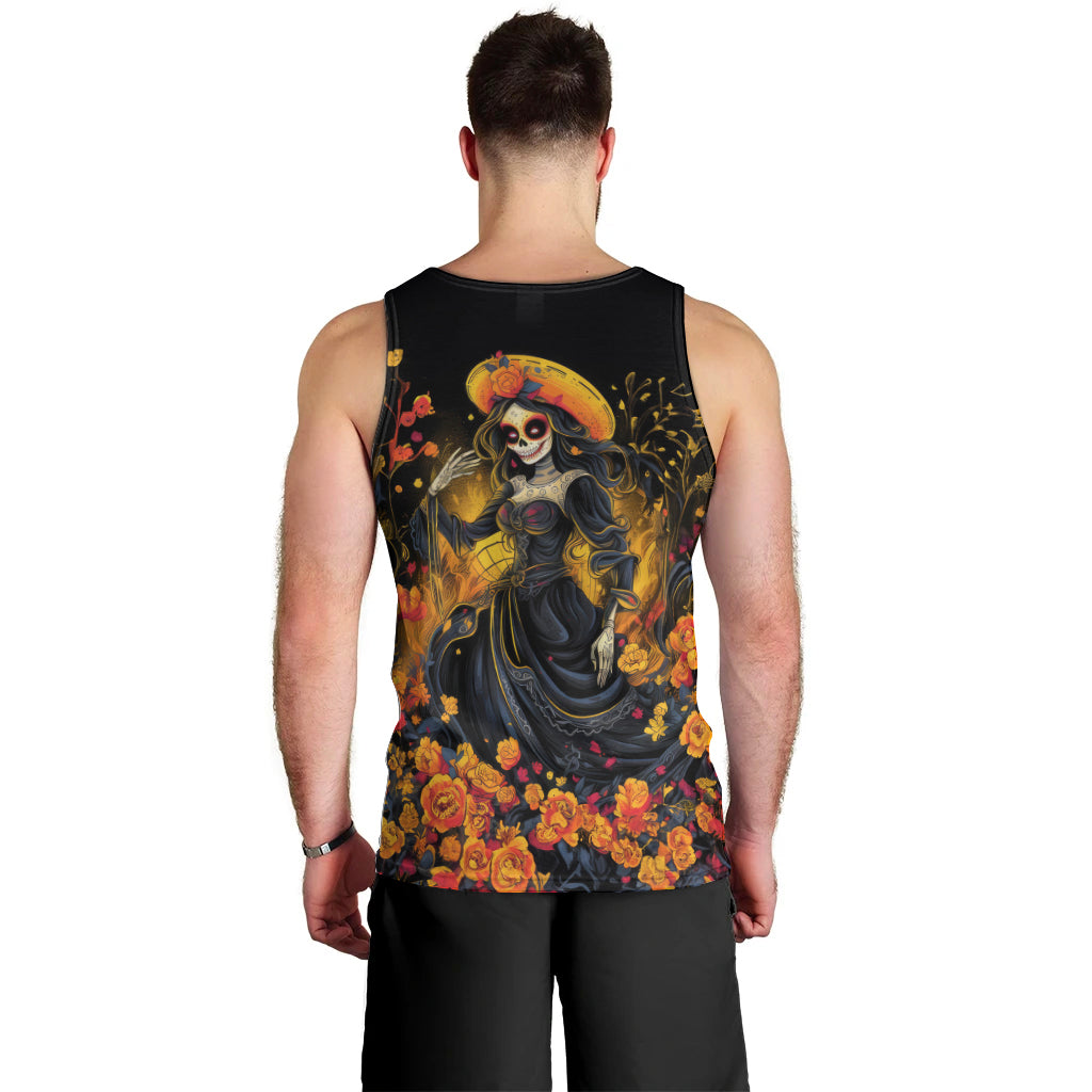 Day of Dead Lady Men Tank Top Sugar Skull Field Marigold Lady - Wonder Print Shop