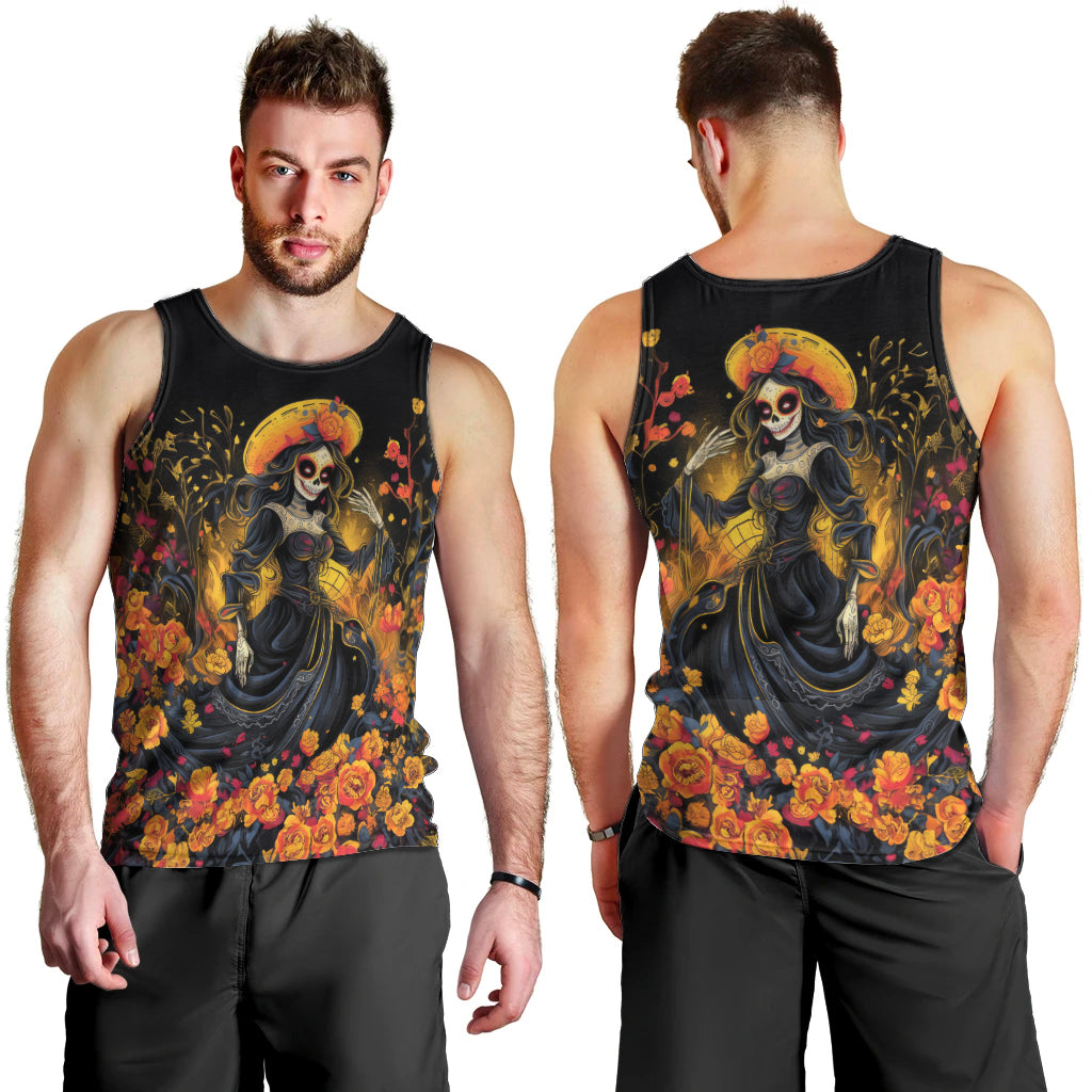 Day of Dead Lady Men Tank Top Sugar Skull Field Marigold Lady - Wonder Print Shop