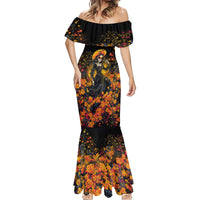 Day of Dead Lady Mermaid Dress Sugar Skull Field Marigold Lady - Wonder Print Shop