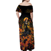 Day of Dead Lady Off Shoulder Maxi Dress Sugar Skull Field Marigold Lady - Wonder Print Shop