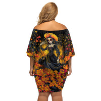 Day of Dead Lady Off Shoulder Short Dress Sugar Skull Field Marigold Lady - Wonder Print Shop