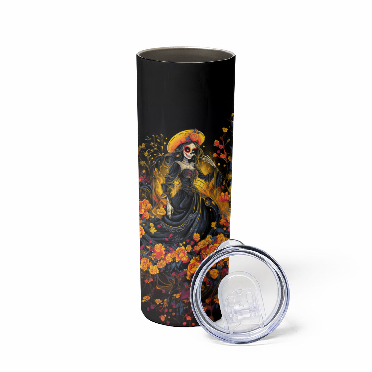Day of Dead Lady Skinny Tumbler Sugar Skull Field Marigold Lady - Wonder Print Shop