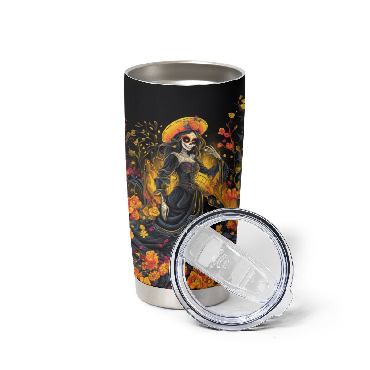 Day of Dead Lady Tumbler Cup Sugar Skull Field Marigold Lady - Wonder Print Shop