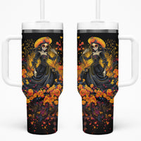 Day of Dead Lady Tumbler With Handle Sugar Skull Field Marigold Lady - Wonder Print Shop