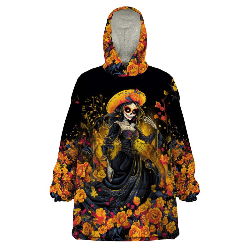 Day of Dead Lady Wearable Blanket Hoodie Sugar Skull Field Marigold Lady - Wonder Print Shop