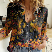 Day of Dead Lady Women Casual Shirt Sugar Skull Field Marigold Lady - Wonder Print Shop