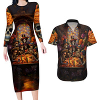 Day of Dead Festival Couples Matching Long Sleeve Bodycon Dress and Hawaiian Shirt Sugar Skull Party Family - Wonder Print Shop