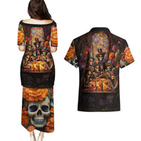 Day of Dead Festival Couples Matching Puletasi Dress and Hawaiian Shirt Sugar Skull Party Family - Wonder Print Shop