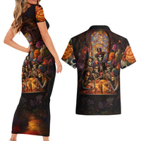 Day of Dead Festival Couples Matching Short Sleeve Bodycon Dress and Hawaiian Shirt Sugar Skull Party Family - Wonder Print Shop