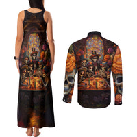 Day of Dead Festival Couples Matching Tank Maxi Dress and Long Sleeve Button Shirt Sugar Skull Party Family - Wonder Print Shop