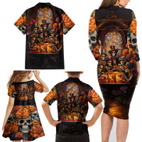 Day of Dead Festival Family Matching Long Sleeve Bodycon Dress and Hawaiian Shirt Sugar Skull Party Family - Wonder Print Shop