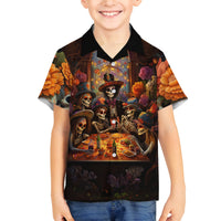 Day of Dead Festival Family Matching Long Sleeve Bodycon Dress and Hawaiian Shirt Sugar Skull Party Family - Wonder Print Shop