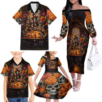 Day of Dead Festival Family Matching Off Shoulder Long Sleeve Dress and Hawaiian Shirt Sugar Skull Party Family - Wonder Print Shop