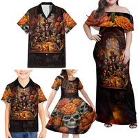 Day of Dead Festival Family Matching Off Shoulder Maxi Dress and Hawaiian Shirt Sugar Skull Party Family - Wonder Print Shop