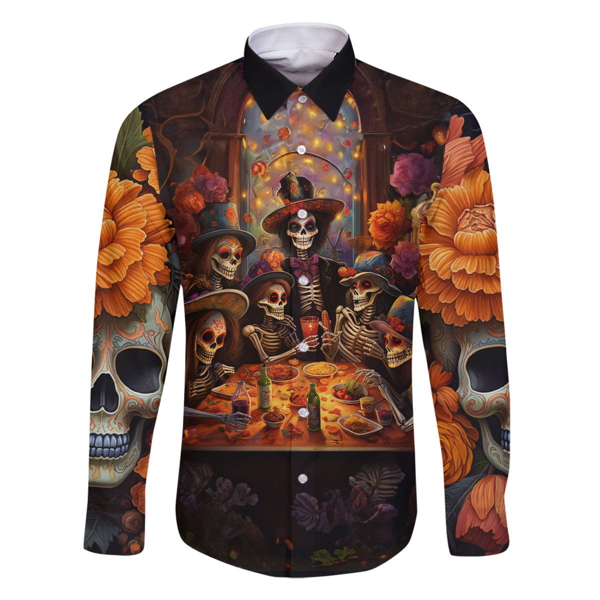 Day of Dead Festival Family Matching Off Shoulder Maxi Dress and Hawaiian Shirt Sugar Skull Party Family - Wonder Print Shop