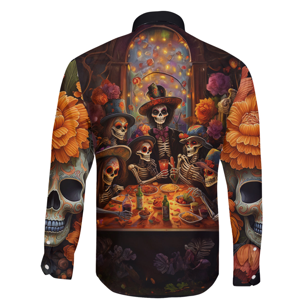 Day of Dead Festival Family Matching Off Shoulder Maxi Dress and Hawaiian Shirt Sugar Skull Party Family - Wonder Print Shop