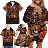 Day of Dead Festival Family Matching Off Shoulder Short Dress and Hawaiian Shirt Sugar Skull Party Family - Wonder Print Shop