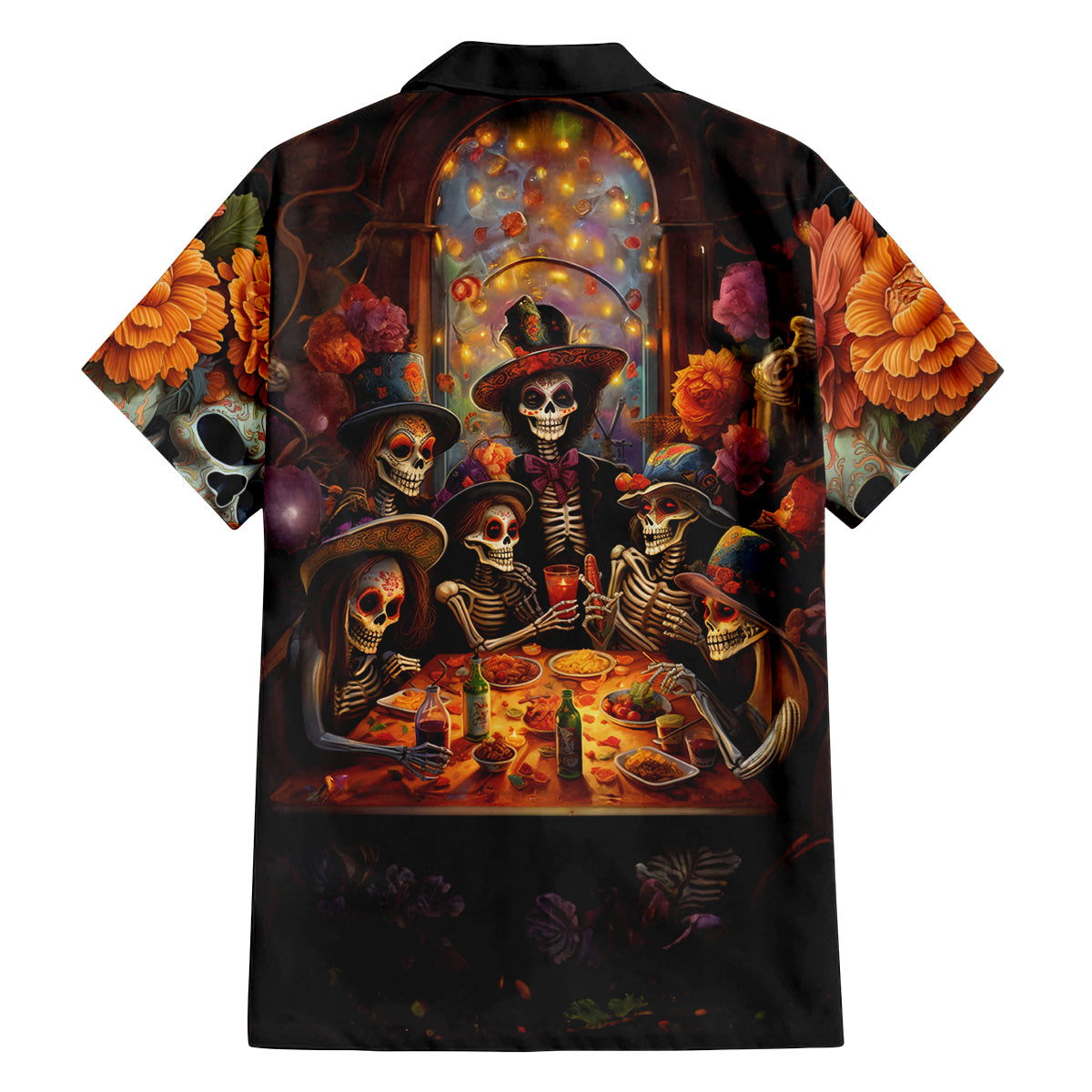 Day of Dead Festival Family Matching Off Shoulder Short Dress and Hawaiian Shirt Sugar Skull Party Family - Wonder Print Shop