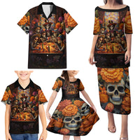 Day of Dead Festival Family Matching Puletasi Dress and Hawaiian Shirt Sugar Skull Party Family - Wonder Print Shop