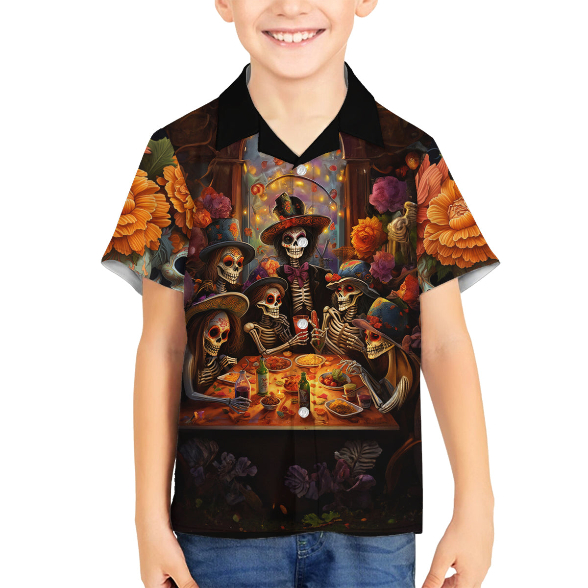 Day of Dead Festival Family Matching Puletasi Dress and Hawaiian Shirt Sugar Skull Party Family - Wonder Print Shop