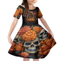 Day of Dead Festival Kid Short Sleeve Dress Sugar Skull Party Family - Wonder Print Shop