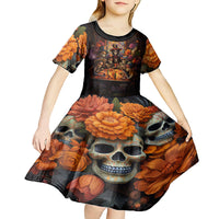 Day of Dead Festival Kid Short Sleeve Dress Sugar Skull Party Family - Wonder Print Shop