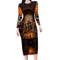 Day of Dead Festival Long Sleeve Bodycon Dress Sugar Skull Party Family - Wonder Print Shop