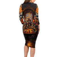 Day of Dead Festival Long Sleeve Bodycon Dress Sugar Skull Party Family - Wonder Print Shop