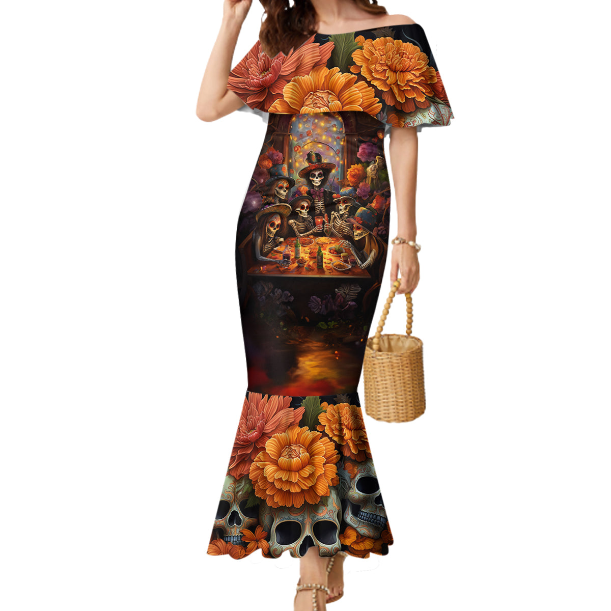 Day of Dead Festival Mermaid Dress Sugar Skull Party Family - Wonder Print Shop