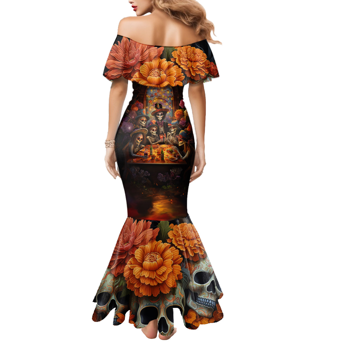 Day of Dead Festival Mermaid Dress Sugar Skull Party Family - Wonder Print Shop