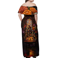 Day of Dead Festival Off Shoulder Maxi Dress Sugar Skull Party Family - Wonder Print Shop