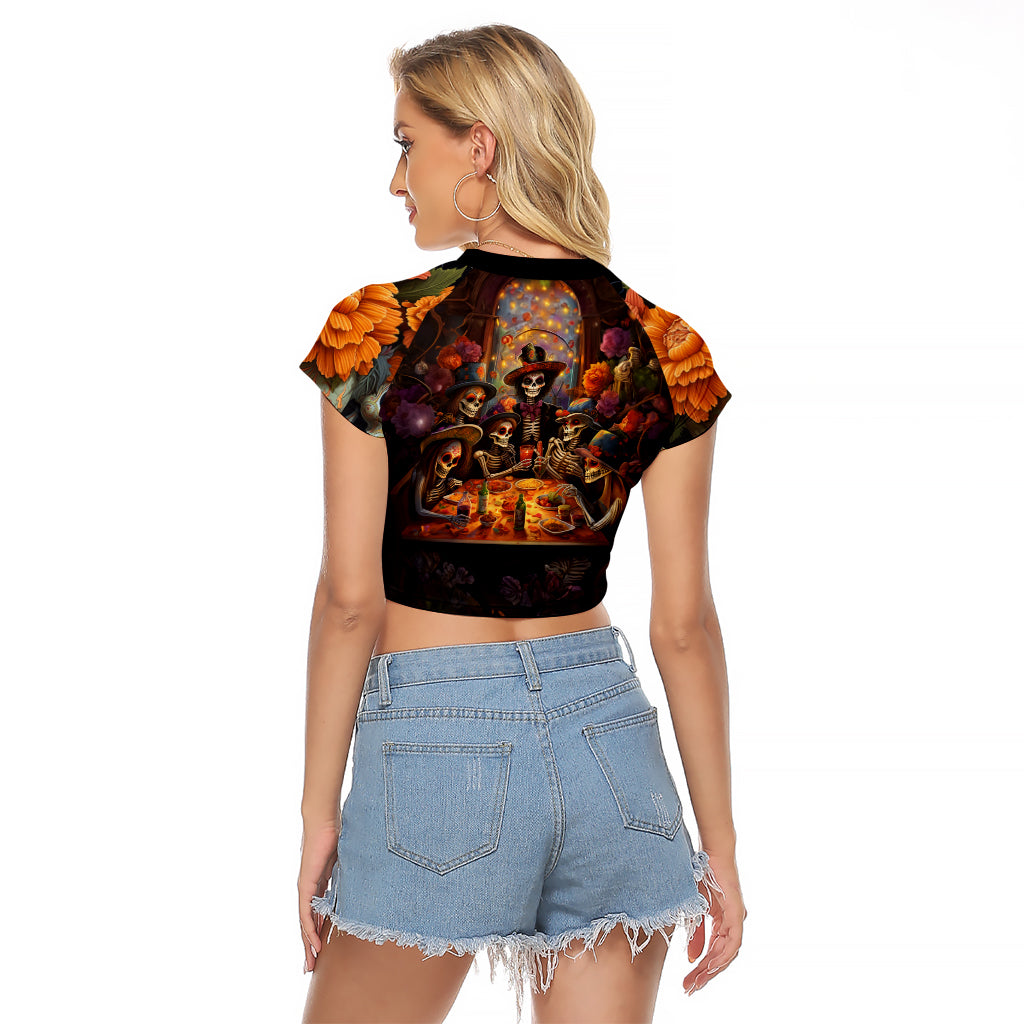 Day of Dead Festival Raglan Cropped T Shirt Sugar Skull Party Family - Wonder Print Shop