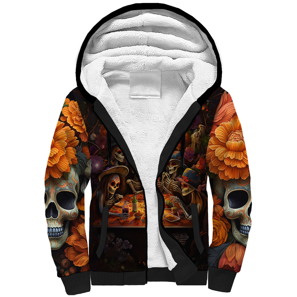 Day of Dead Festival Sherpa Hoodie Sugar Skull Party Family - Wonder Print Shop