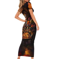 Day of Dead Festival Short Sleeve Bodycon Dress Sugar Skull Party Family - Wonder Print Shop
