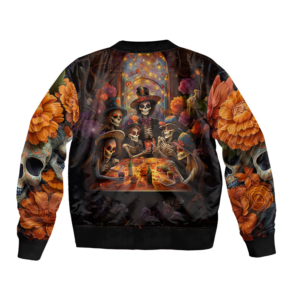 Day of Dead Festival Sleeve Zip Bomber Jacket Sugar Skull Party Family - Wonder Print Shop