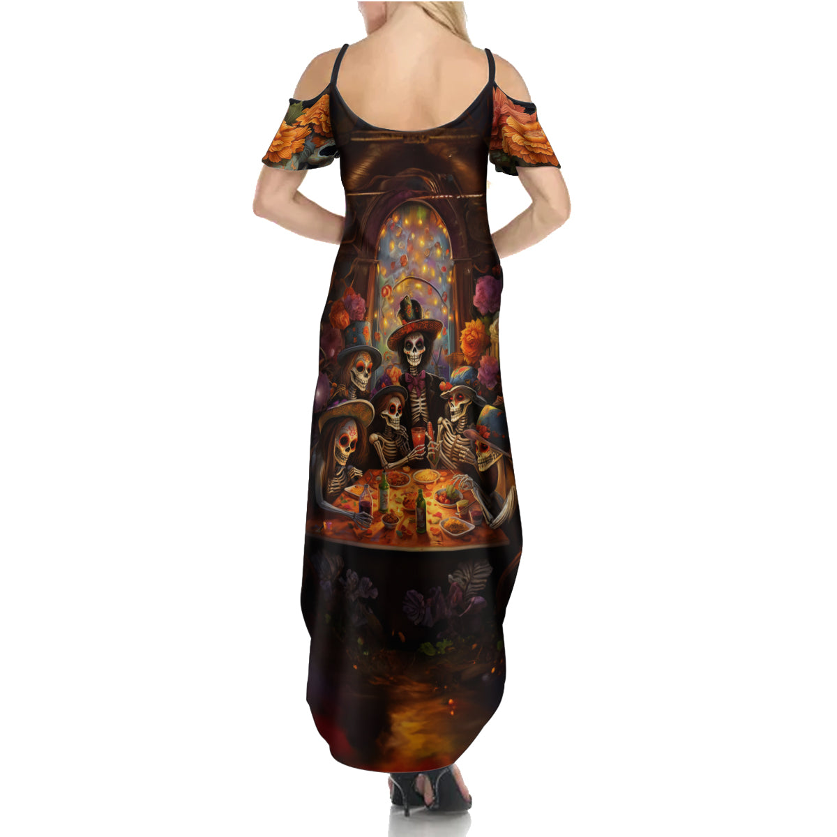 Day of Dead Festival Summer Maxi Dress Sugar Skull Party Family - Wonder Print Shop