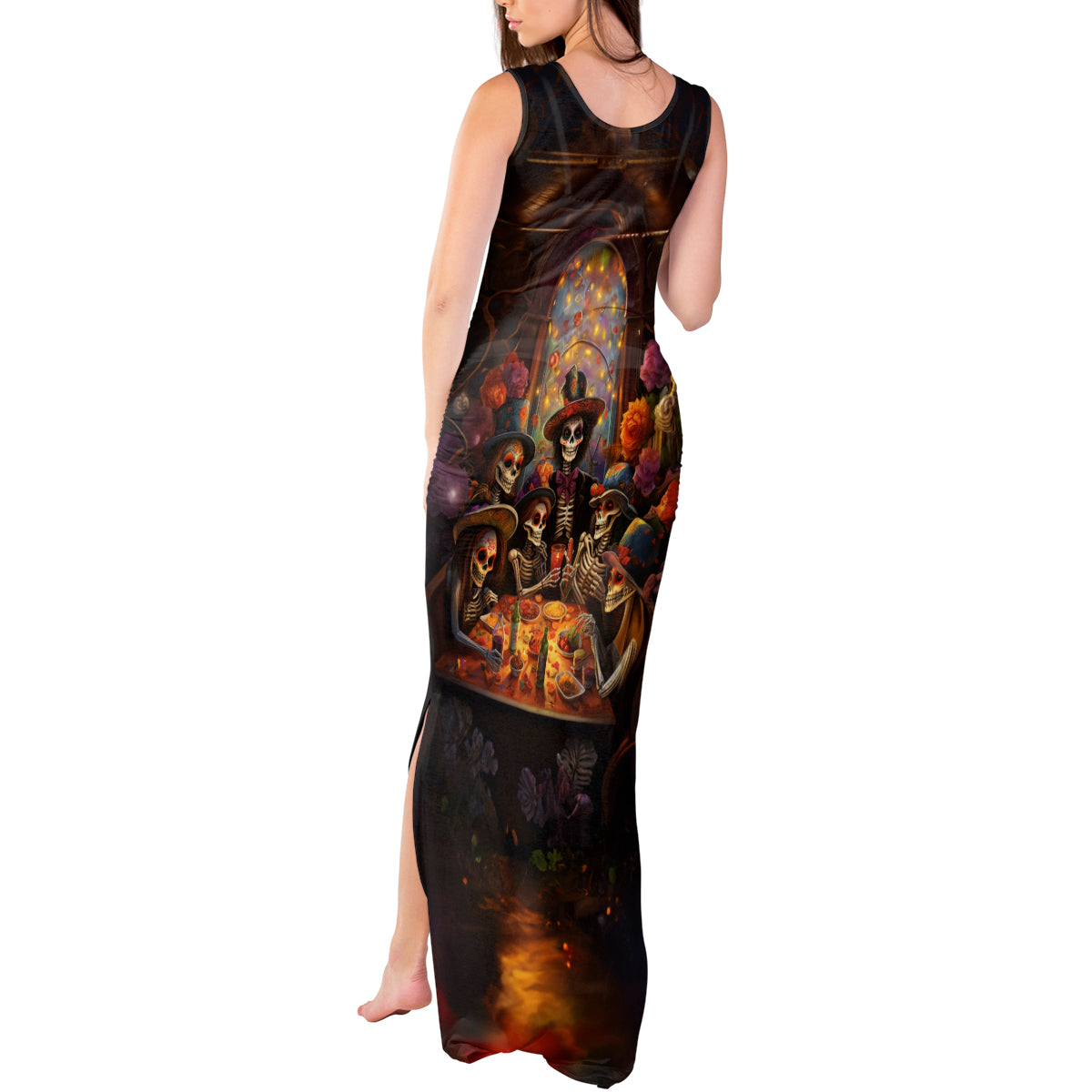 Day of Dead Festival Tank Maxi Dress Sugar Skull Party Family - Wonder Print Shop