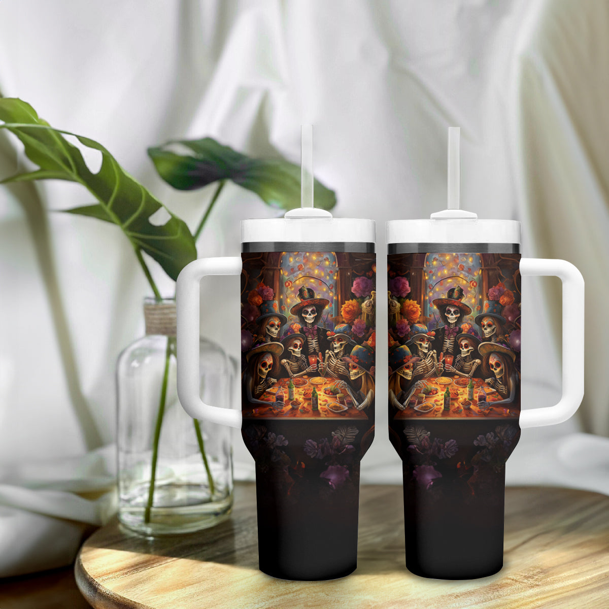 Day of Dead Festival Tumbler With Handle Sugar Skull Party Family - Wonder Print Shop