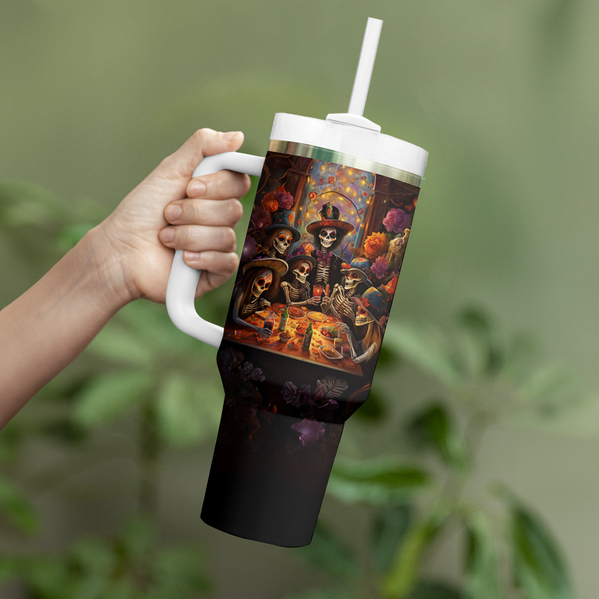 Day of Dead Festival Tumbler With Handle Sugar Skull Party Family - Wonder Print Shop