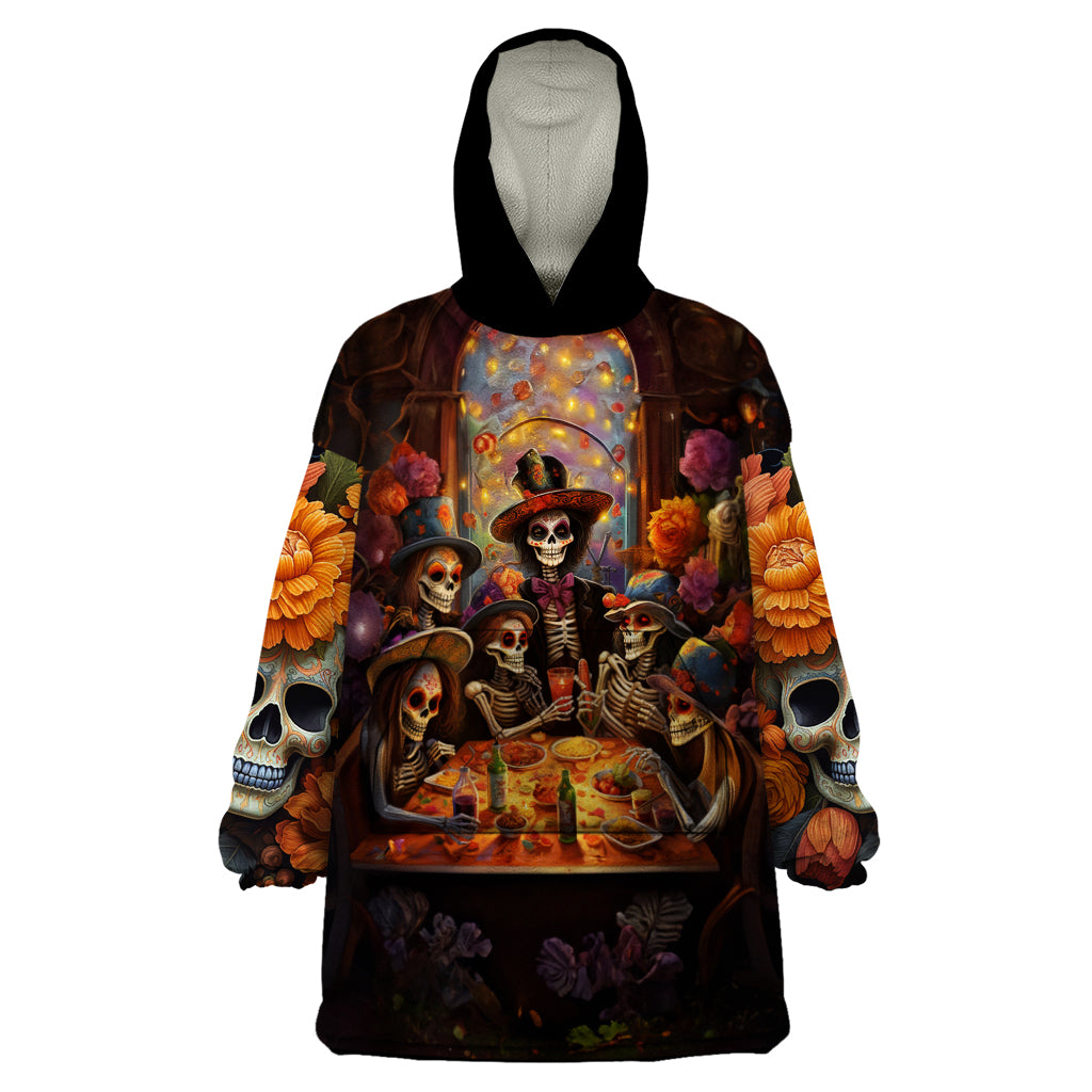 Day of Dead Festival Wearable Blanket Hoodie Sugar Skull Party Family - Wonder Print Shop