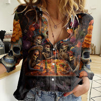 Day of Dead Festival Women Casual Shirt Sugar Skull Party Family - Wonder Print Shop