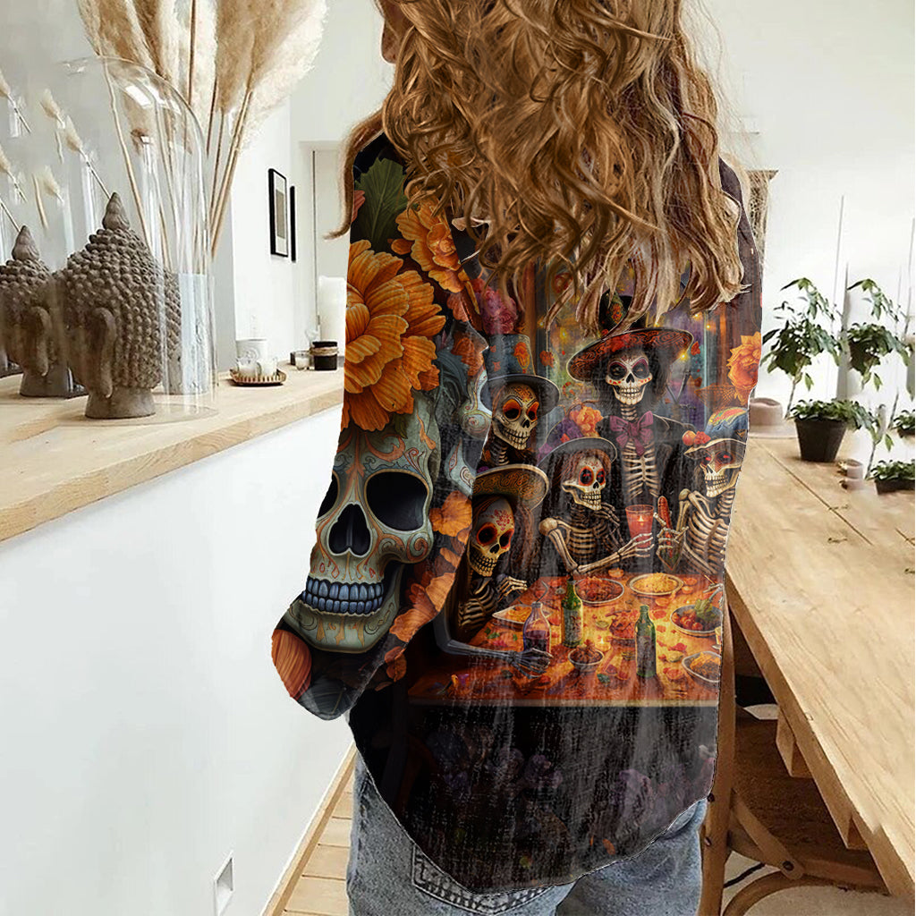Day of Dead Festival Women Casual Shirt Sugar Skull Party Family - Wonder Print Shop