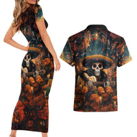 Day of Dead Skull Couples Matching Short Sleeve Bodycon Dress and Hawaiian Shirt Sugar Skull Musican - Wonder Print Shop