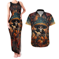 Day of Dead Skull Couples Matching Tank Maxi Dress and Hawaiian Shirt Sugar Skull Musican - Wonder Print Shop