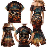 Day of Dead Skull Family Matching Mermaid Dress and Hawaiian Shirt Sugar Skull Musican - Wonder Print Shop